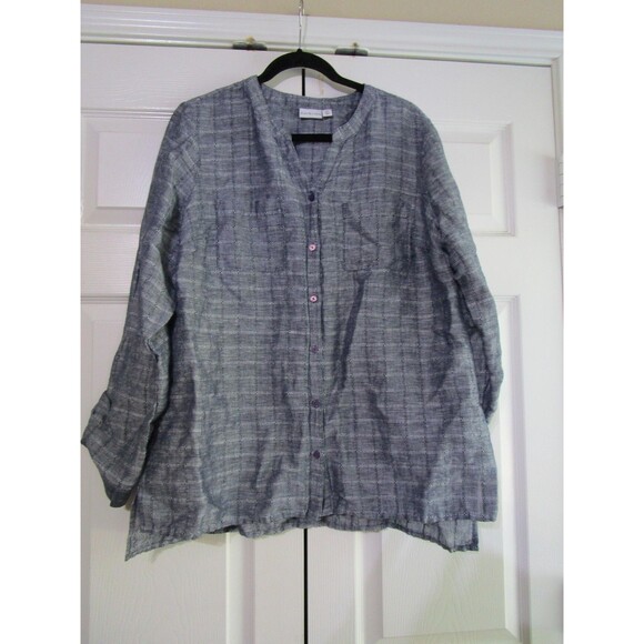 Kim Rogers Shirt Womens XL Plaid Linen Button Down Pockets Lightweight Casual - Picture 1 of 10